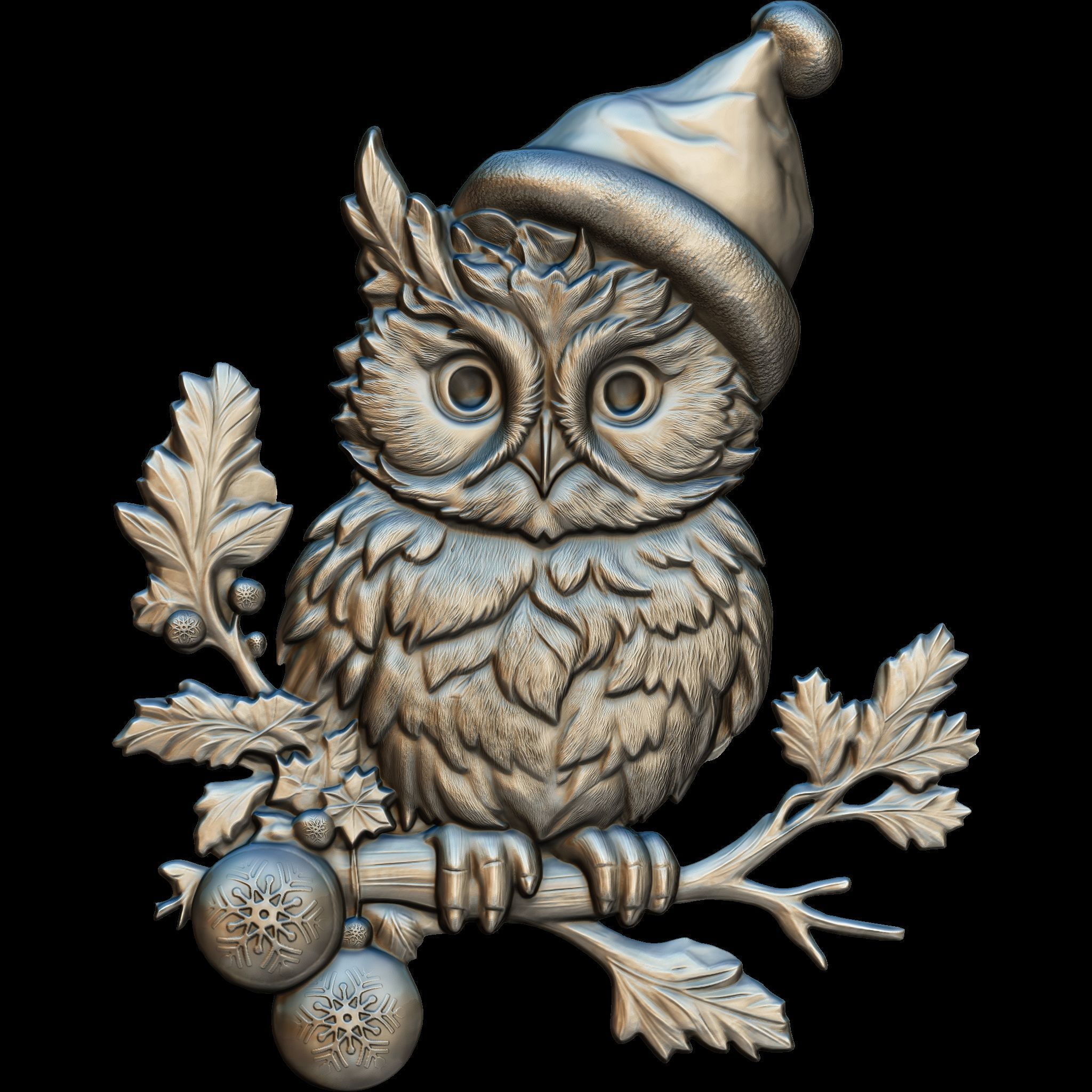 The Owl of Christmas Relief STL file for 3d Printing or CNC 3D print model_1