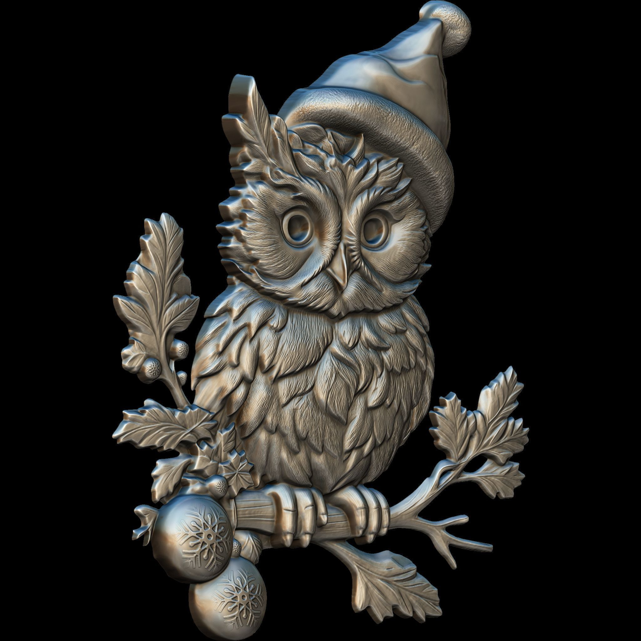 The Owl of Christmas Relief STL file for 3d Printing or CNC 3D print model_2