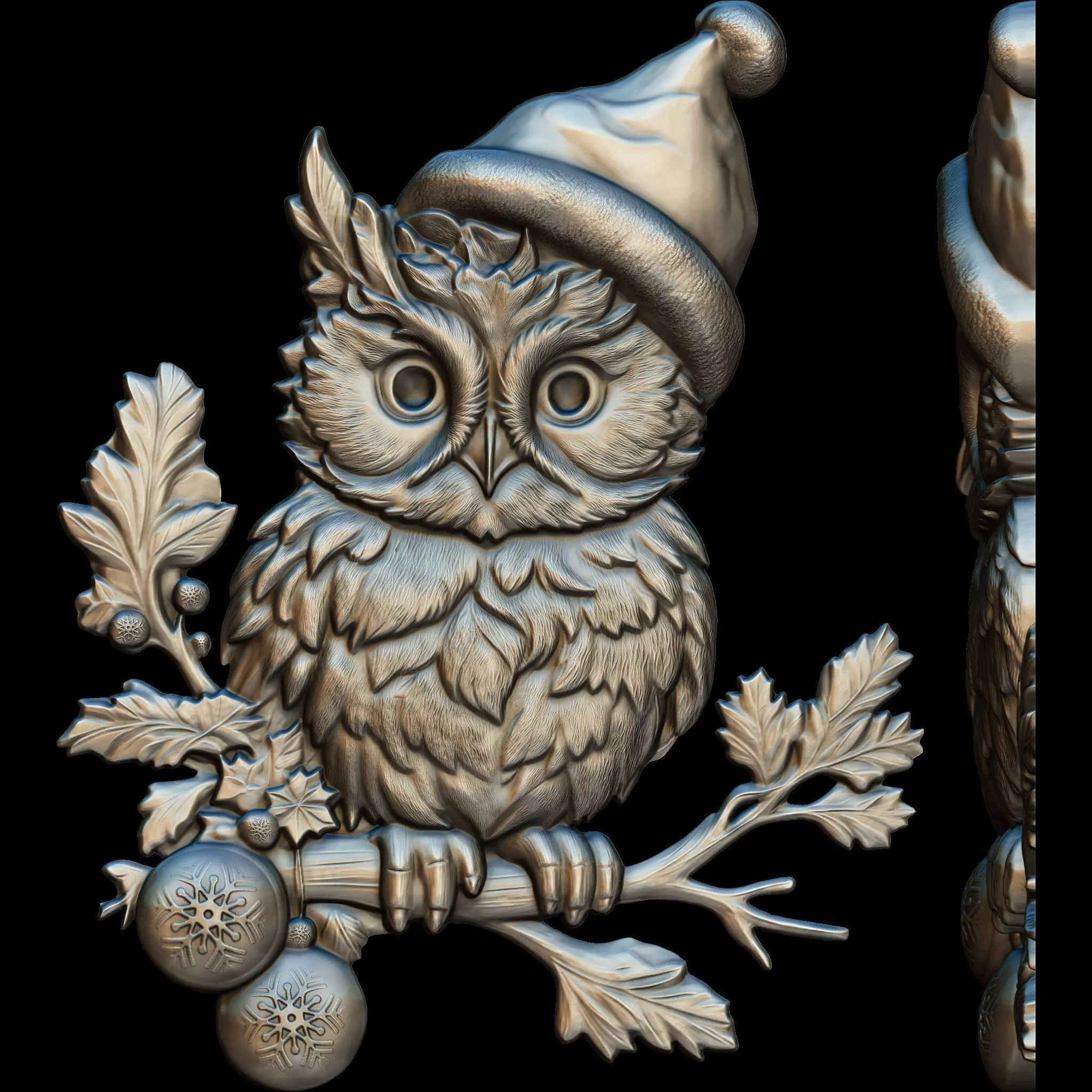 The Owl of Christmas Relief STL file for 3d Printing or CNC 3D print model_0