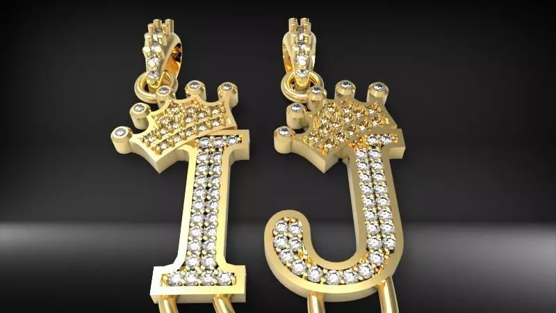 Alphabet Crown Diamond Pendant I and J 3D print model