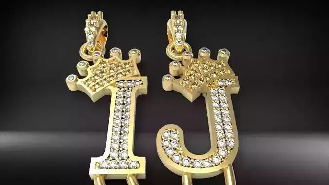 Alphabet Crown Diamond Pendant  I and J