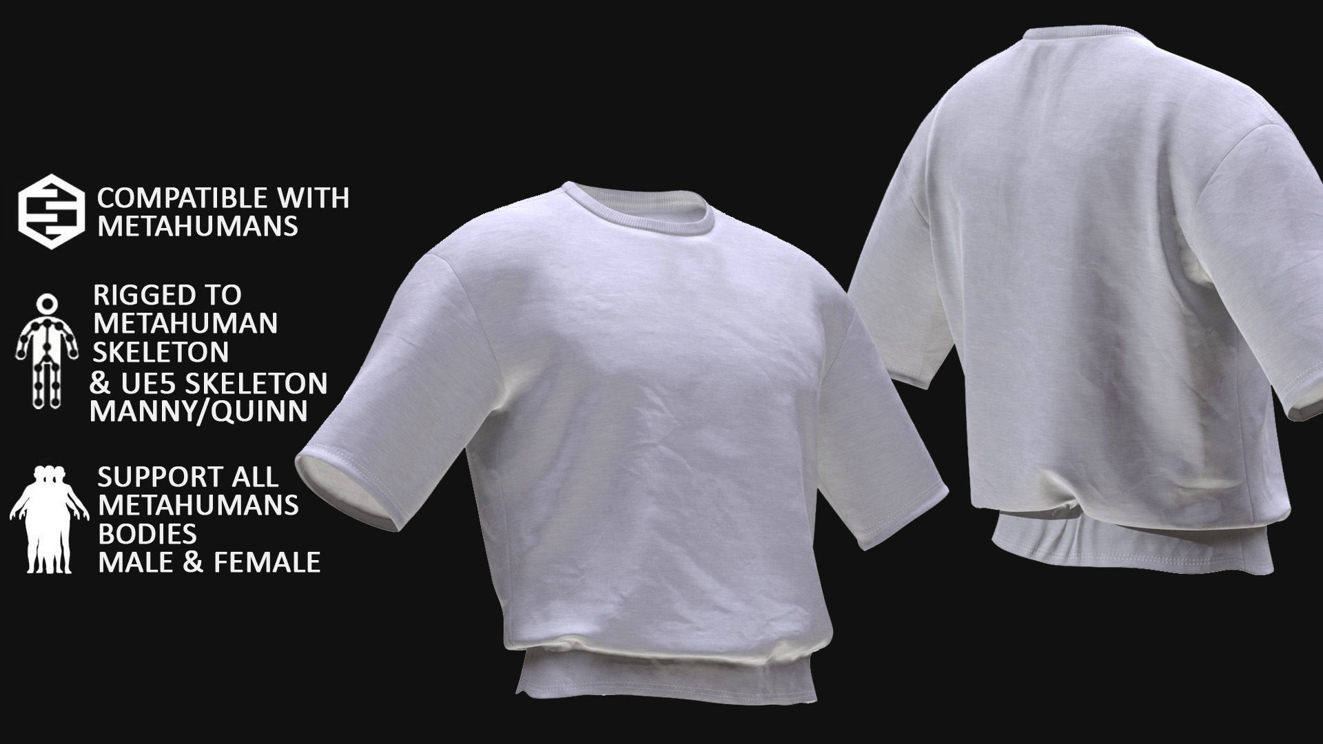 TShirt 205 - All MH Bodies - UE5 Skeletons - Rigged Low-poly 3D model_2