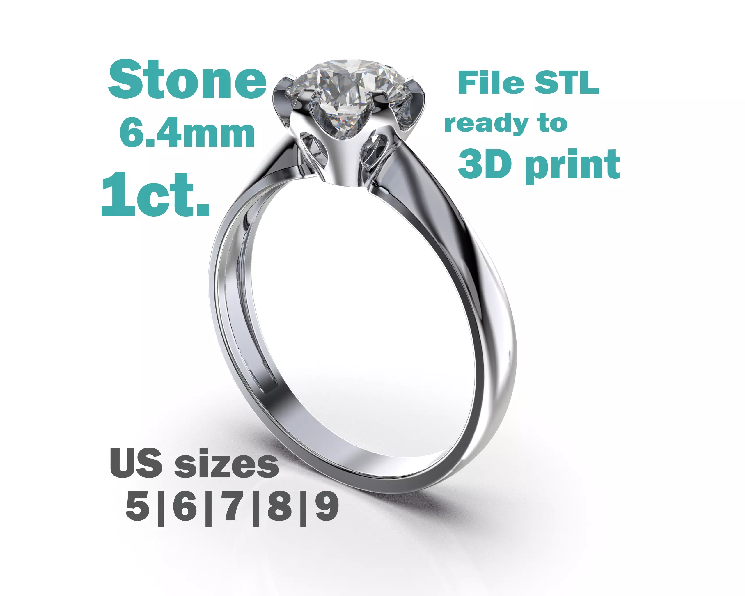 PRINTABLE WOMAN S SOLITAIRE RING stone 1ct 3D print model