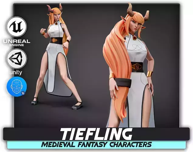 Tiefling - Medieval Fantasy Elf - RPG Nymph Character Hero - 57 Low-poly 3D model