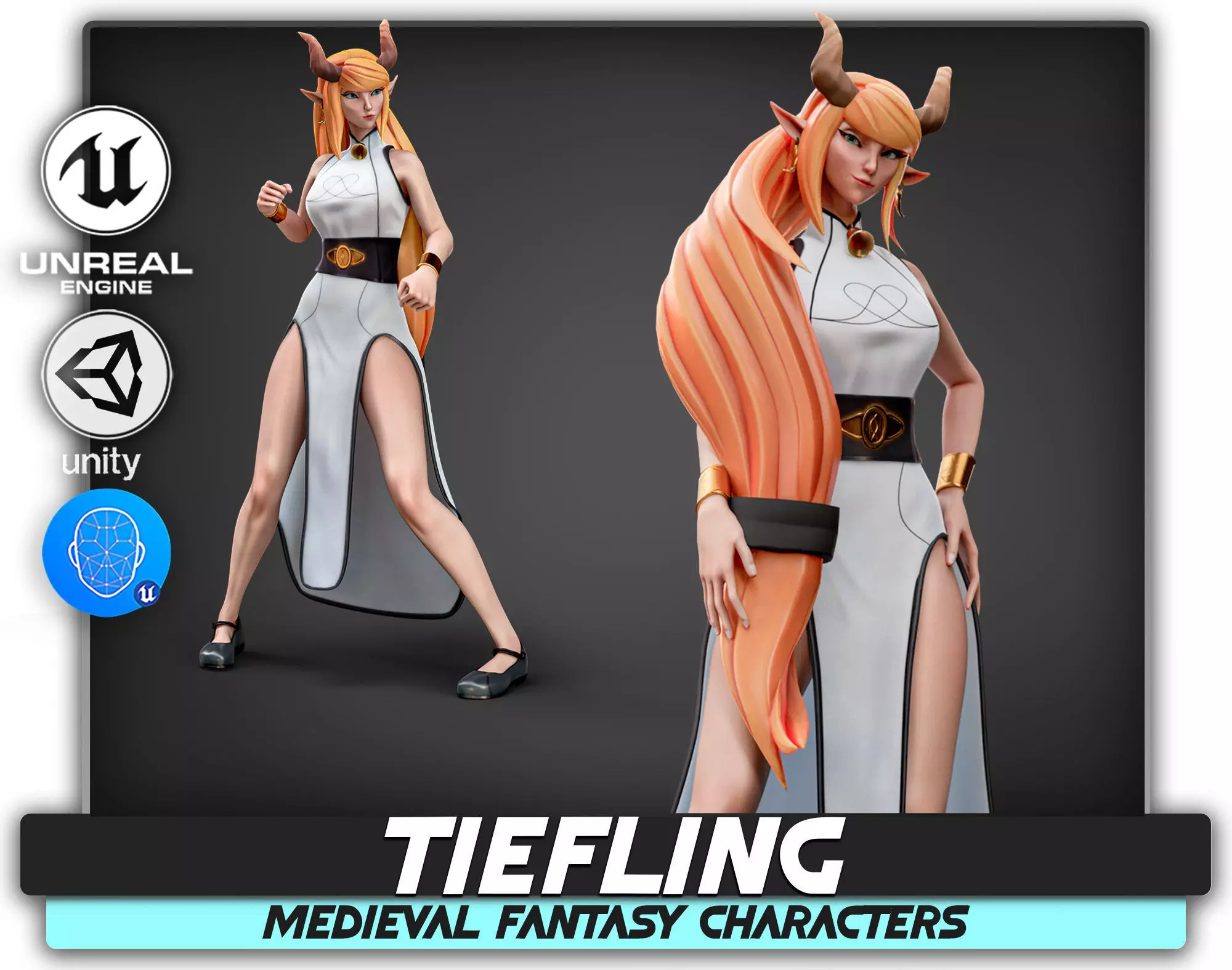 Tiefling - Medieval Fantasy Elf - RPG Nymph Character Hero - 57 Low-poly 3D model_0