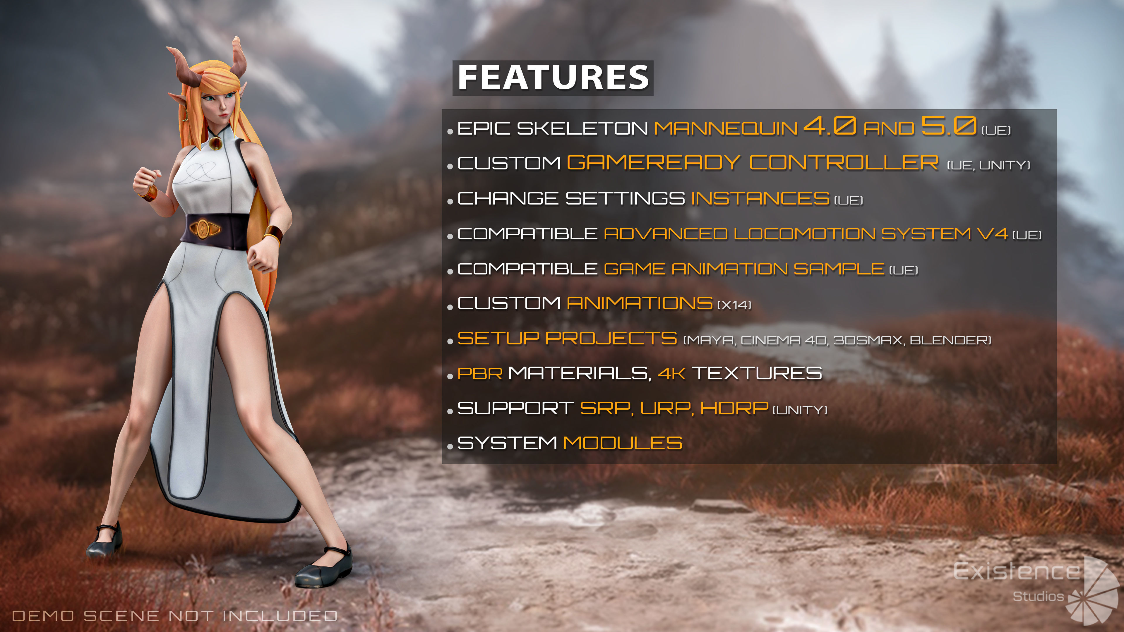 Tiefling - Medieval Fantasy Elf - RPG Nymph Character Hero - 57 Low-poly 3D model_3