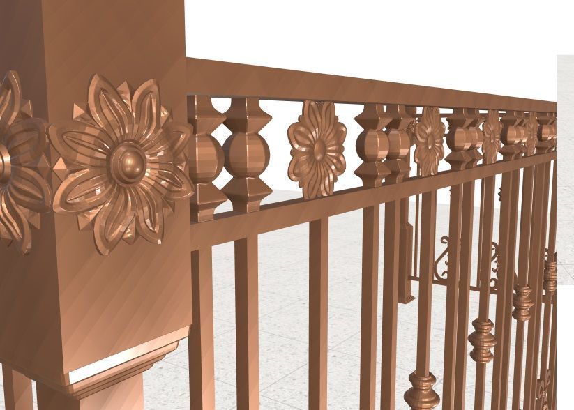 Wrought iron balcony railing 3D model_2