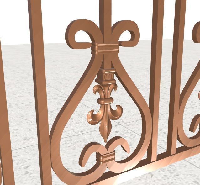 Wrought iron balcony railing 3D model_3