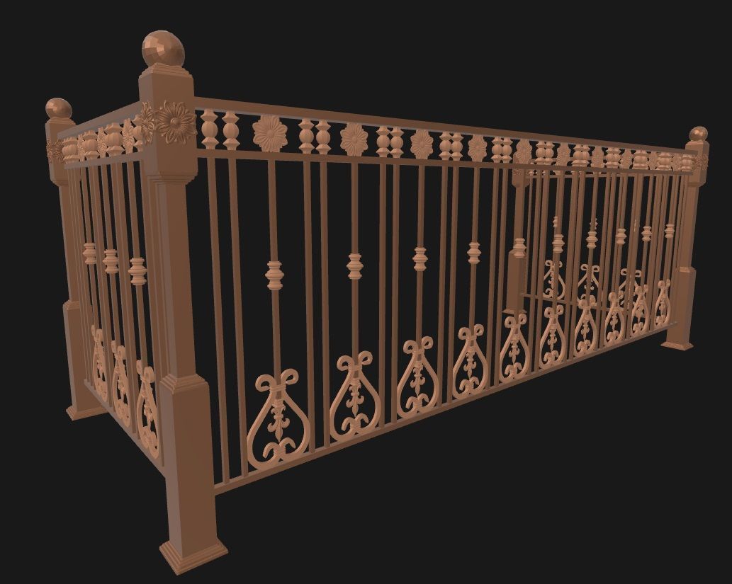 Wrought iron balcony railing 3D model_5