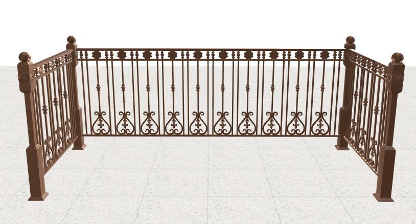 Wrought iron balcony railing 3D model_4