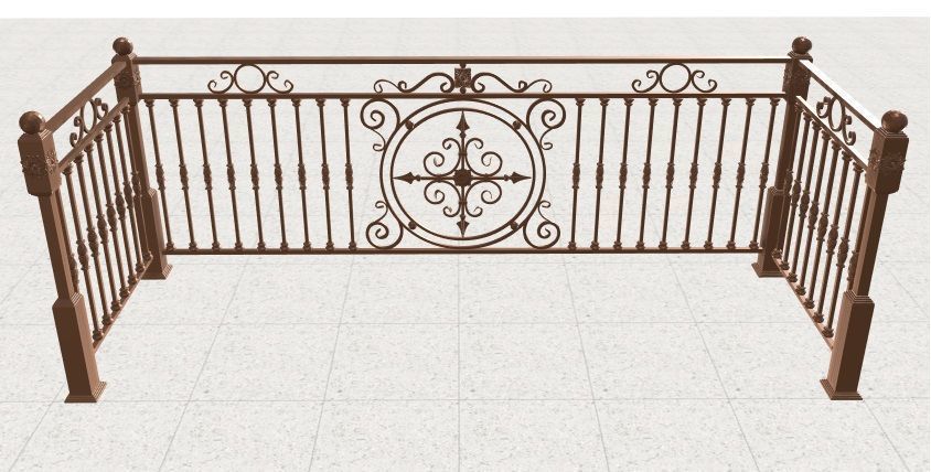 Classic wrought iron balcony railing 3D model_2