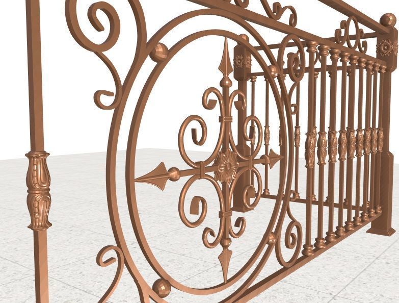 Classic wrought iron balcony railing 3D model_3