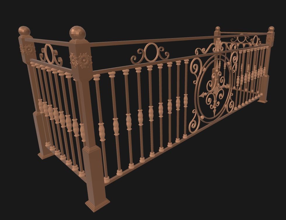 Classic wrought iron balcony railing 3D model_4