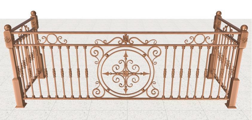 Classic wrought iron balcony railing 3D model_1