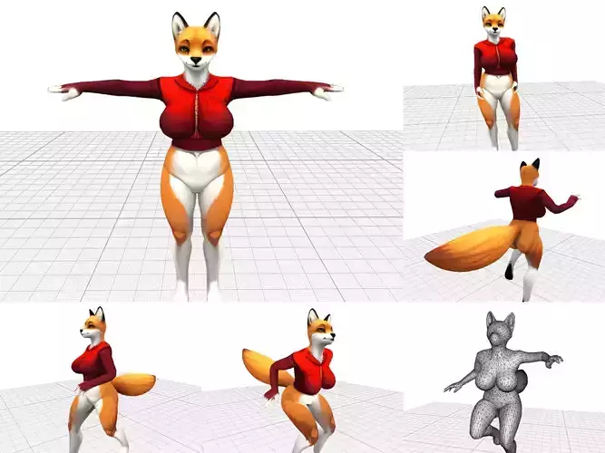 Rigged Fox Character in Stylish Jacket Low-poly 3D model