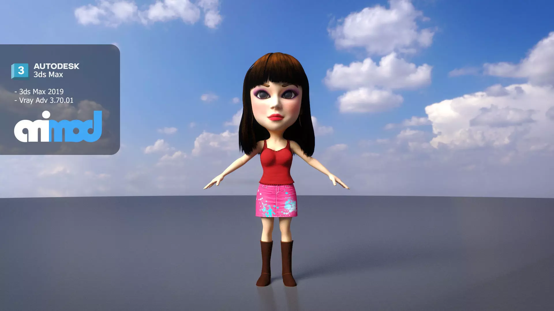 Young Lady in Hot Top and Short Skirt 3D model