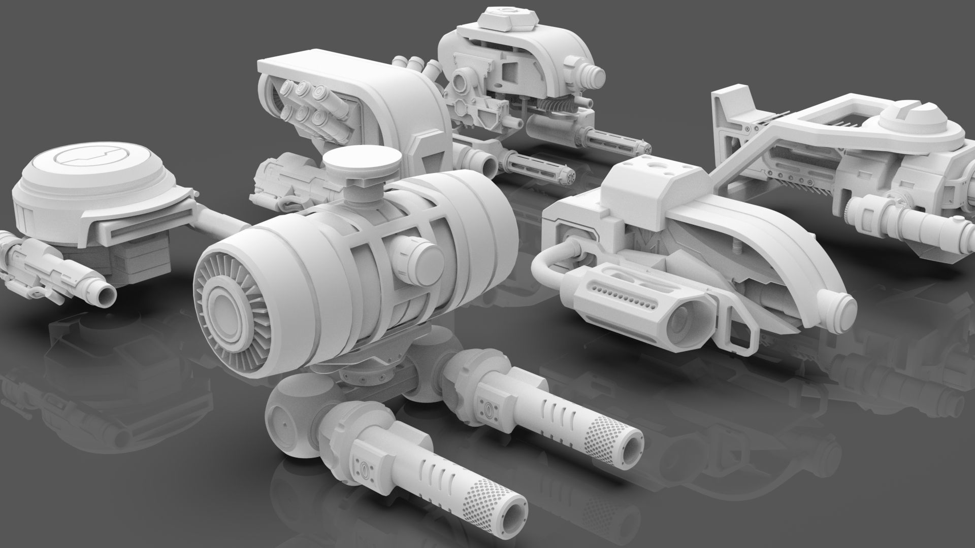 Sci Fi Drones Pack - 6 In 1 - Untextured - Highpoly  3D model_7