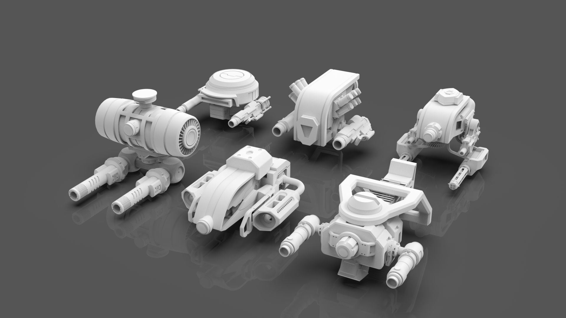Sci Fi Drones Pack - 6 In 1 - Untextured - Highpoly  3D model_1