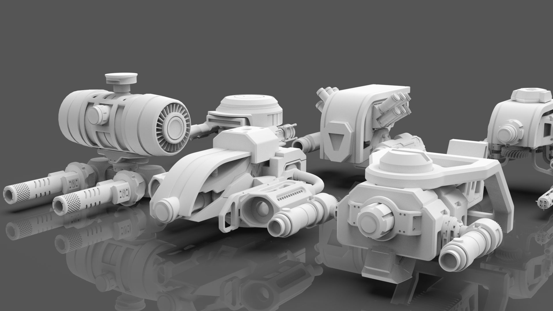 Sci Fi Drones Pack - 6 In 1 - Untextured - Highpoly  3D model_4
