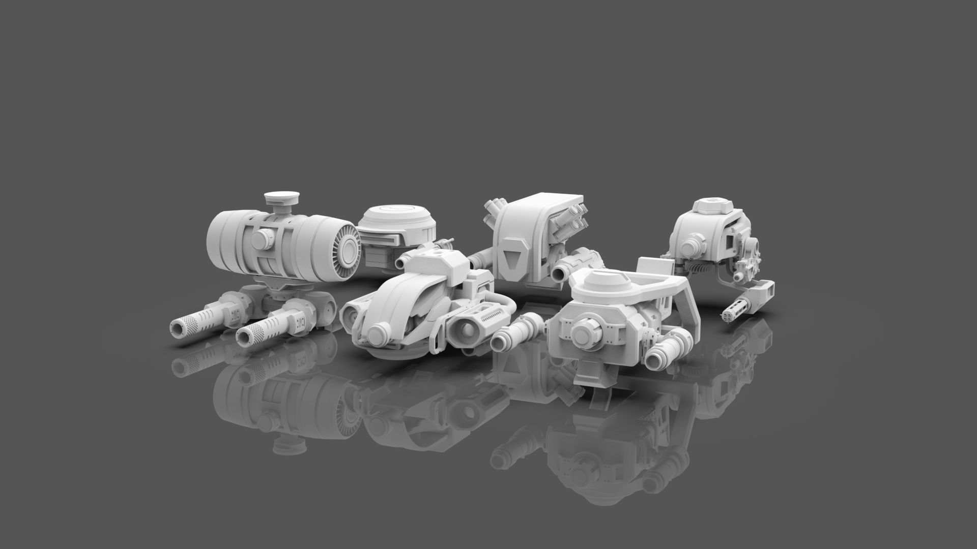 Sci Fi Drones Pack - 6 In 1 - Untextured - Highpoly  3D model_8