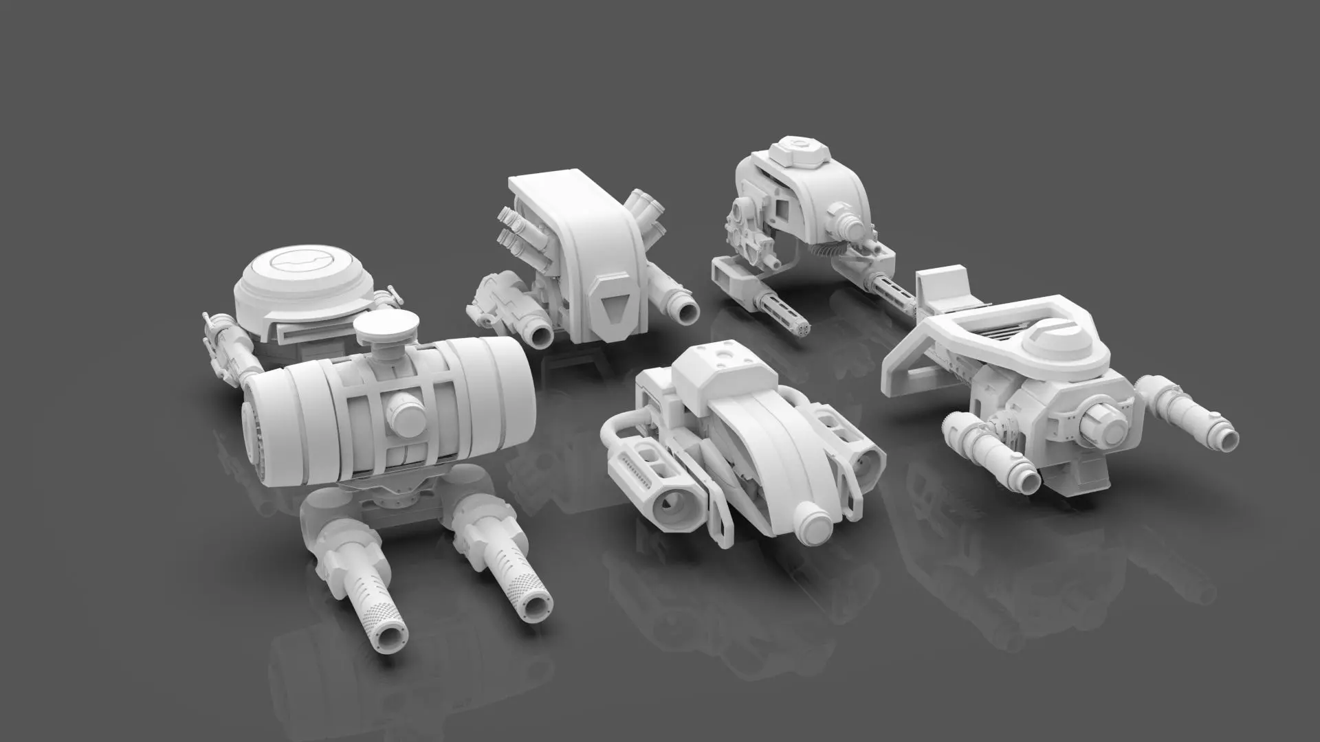 Sci Fi Drones Pack - 6 In 1 - Untextured - Highpoly  3D model_0
