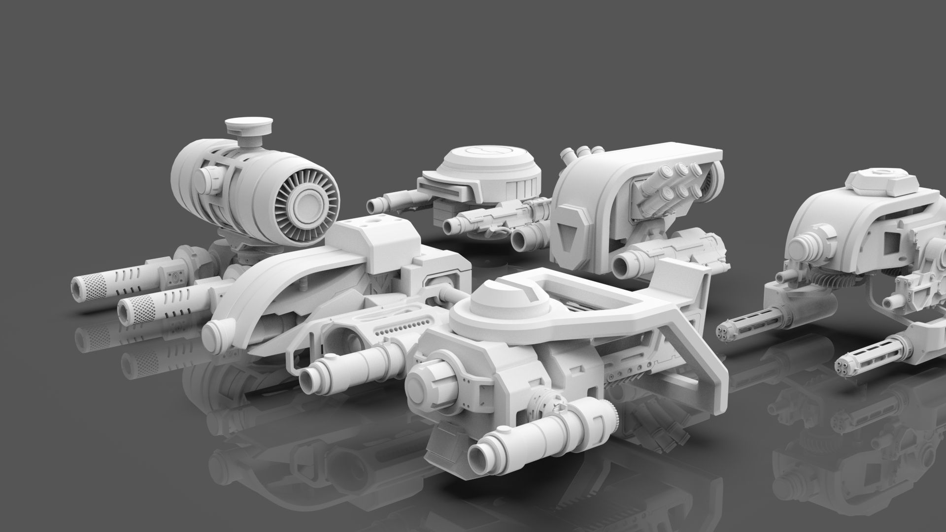 Sci Fi Drones Pack - 6 In 1 - Untextured - Highpoly  3D model_6