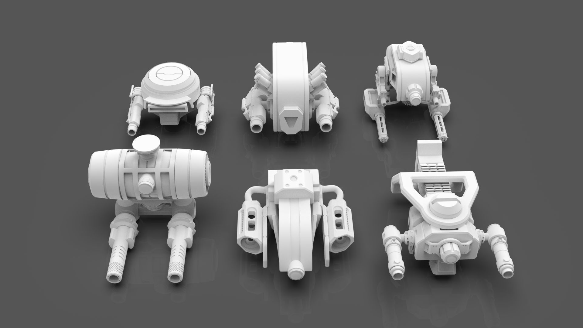 Sci Fi Drones Pack - 6 In 1 - Untextured - Highpoly  3D model_2