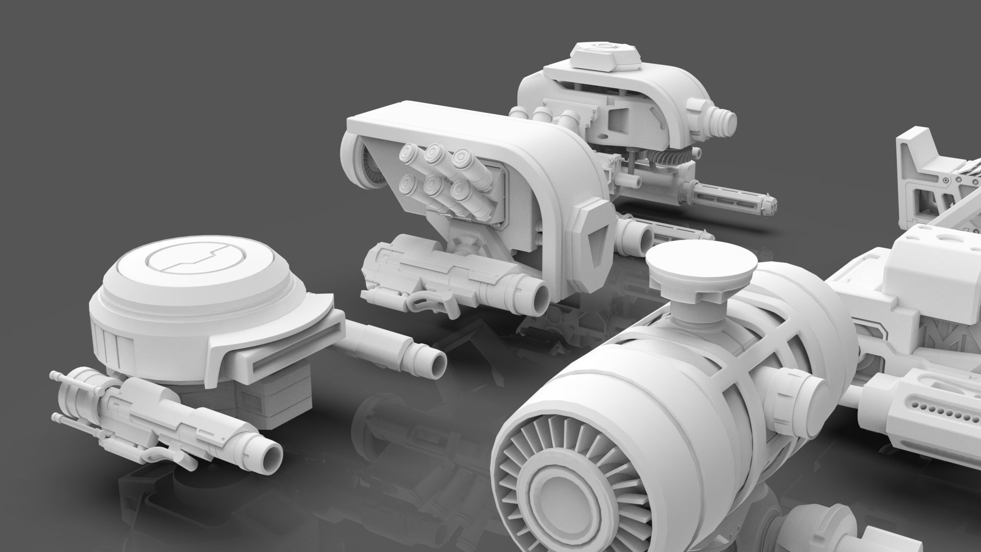 Sci Fi Drones Pack - 6 In 1 - Untextured - Highpoly  3D model_5