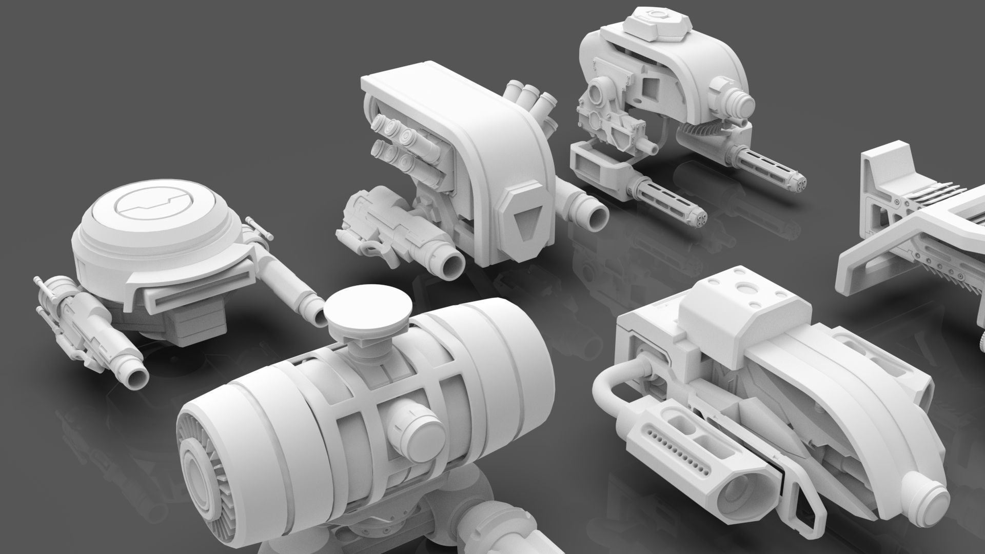 Sci Fi Drones Pack - 6 In 1 - Untextured - Highpoly  3D model_3