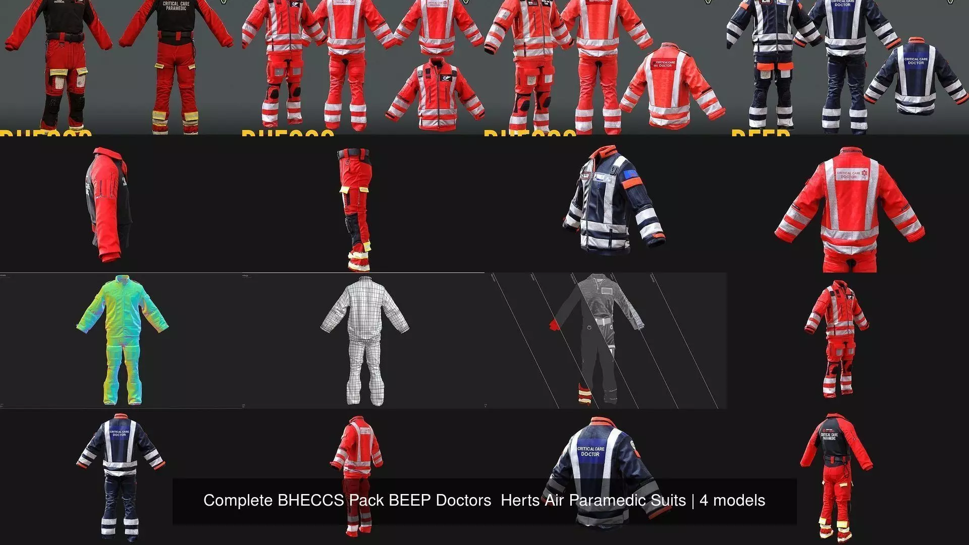 Complete BHECCS Pack BEEP Doctors  Herts Air Paramedic Suits 3D Model Collection_9