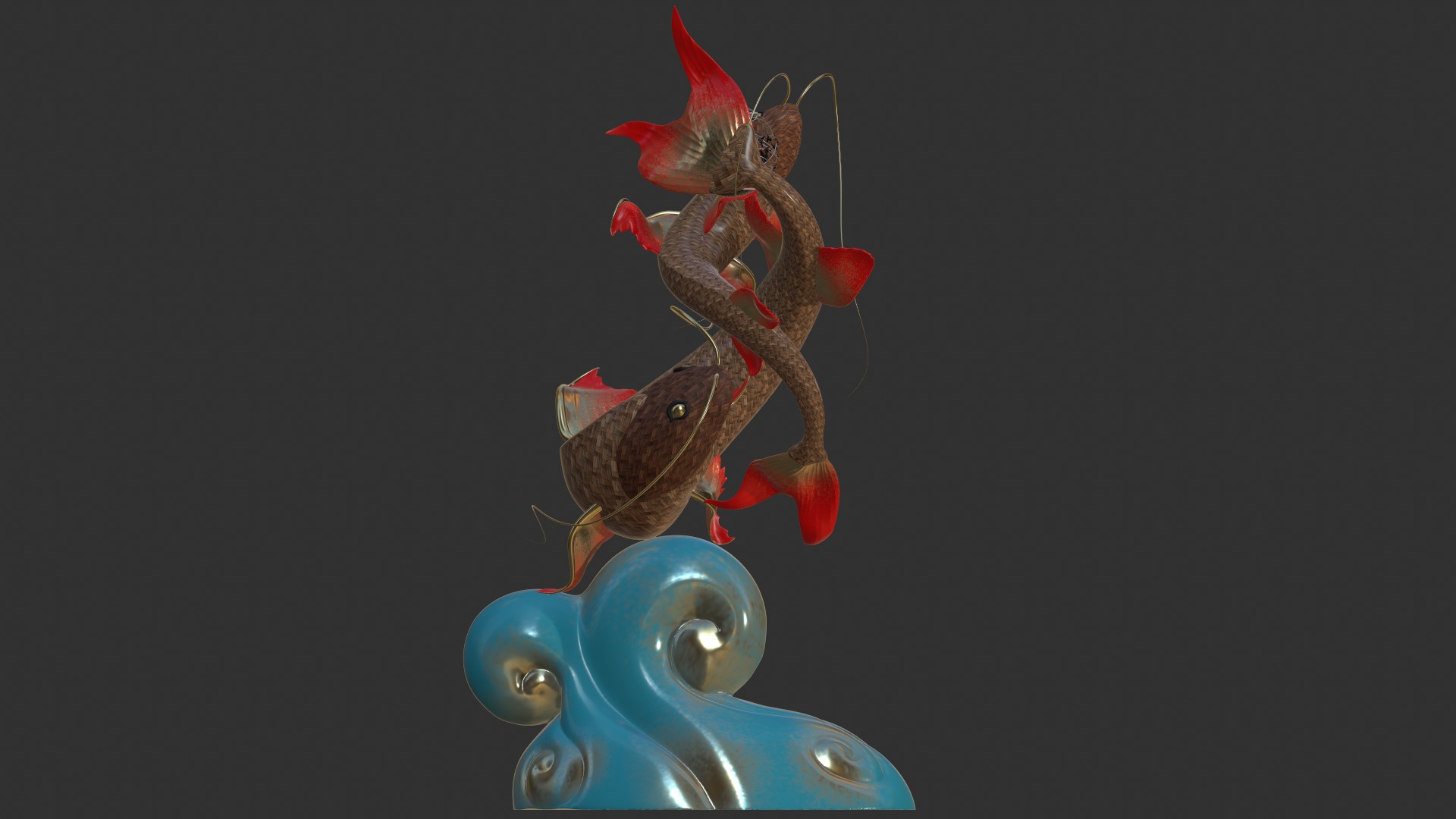 sculpture Couple fish  3D model_3