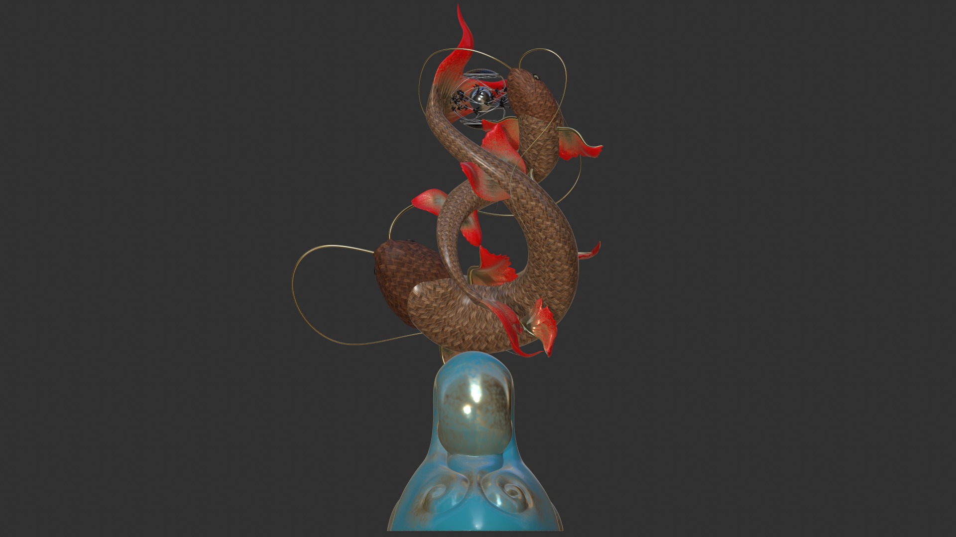 sculpture Couple fish  3D model_2