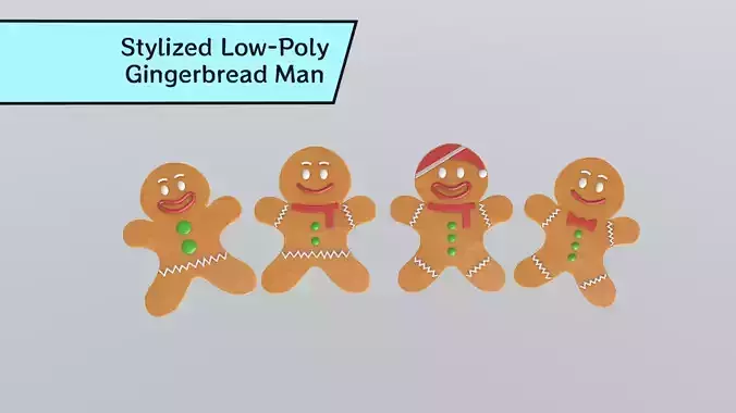 Stylized Low-Poly Gingerbread Man Cookies Low-poly 3D model