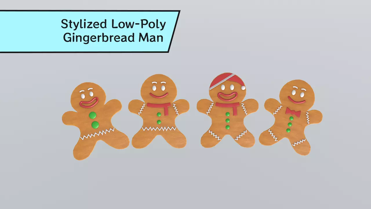 Stylized Low-Poly Gingerbread Man Cookies Low-poly 3D model_0