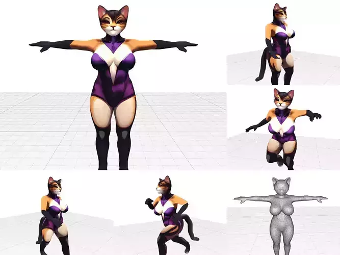 Midnight Prowler Rigged Cat Character in Stunning Bodysuit