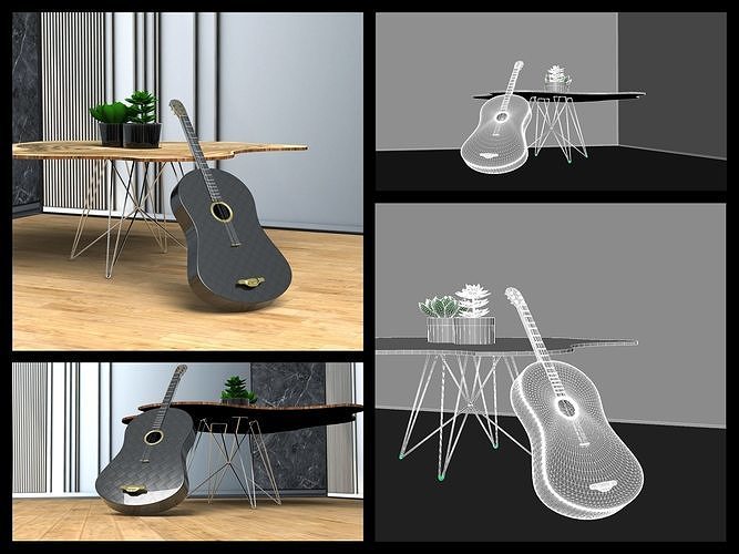 Classic Box Guitar 3D Model Musical Instrument  Free 3D model