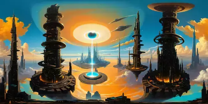 8K HDR Gravity Defying Metropolis Background