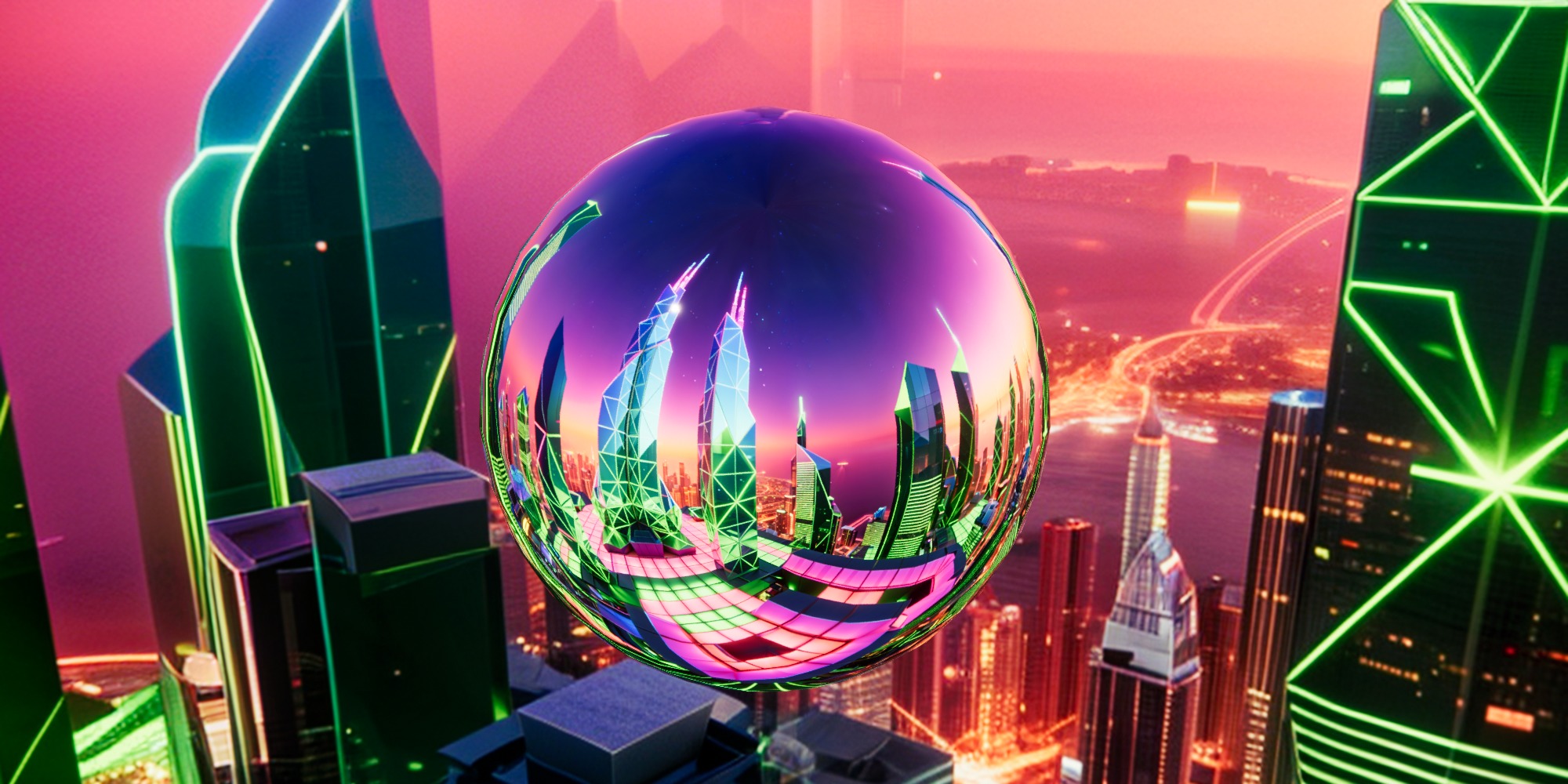 8K HDR Futuristic City Skyline Background 3D model_2
