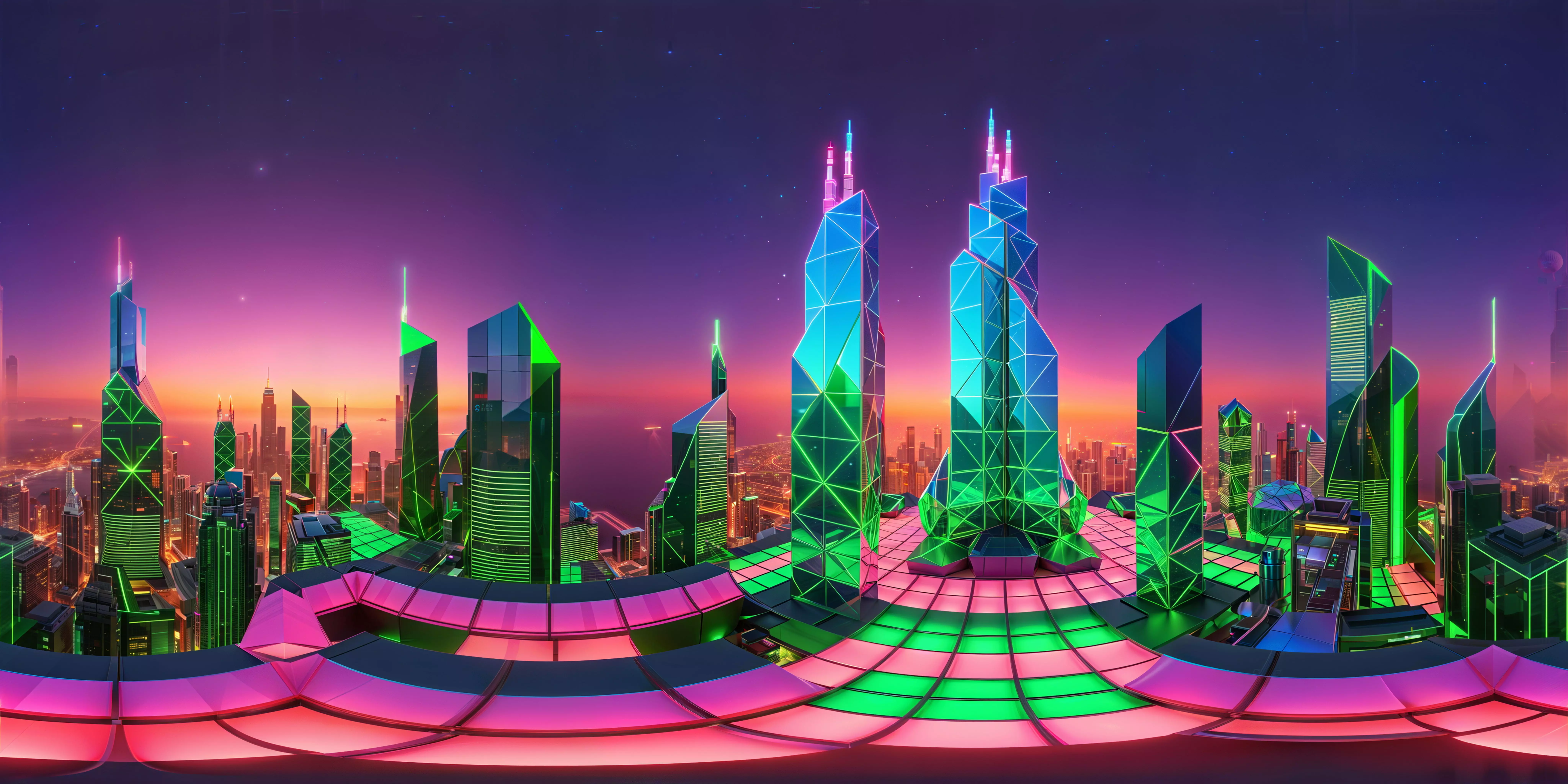 8K HDR Futuristic City Skyline Background 3D model_0