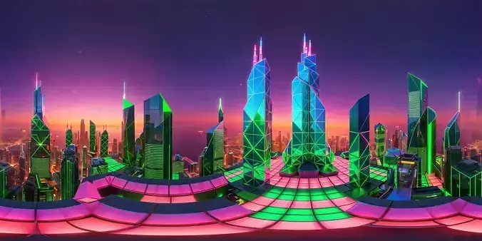 8K HDR Futuristic City Skyline Background 3D model