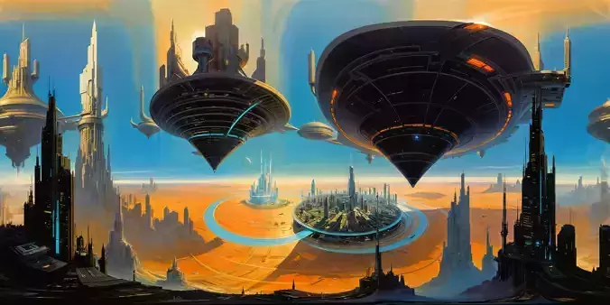 8K HDR Futuristic Floating City Background