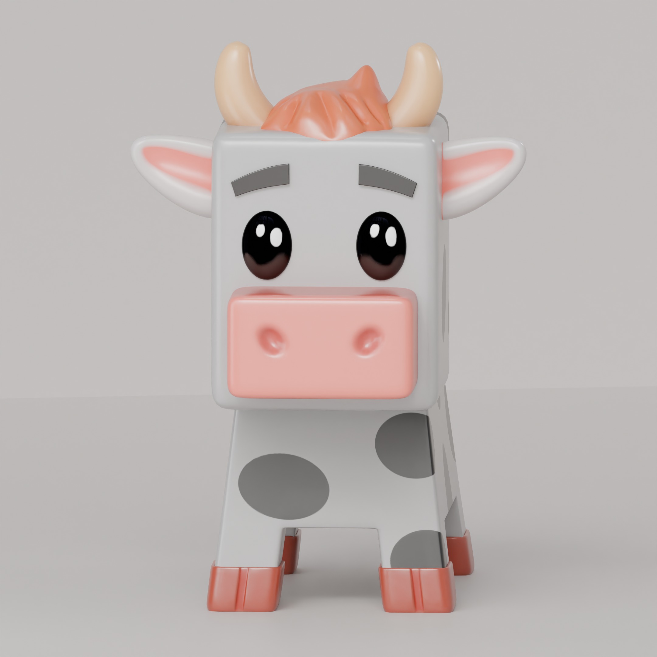 Blocky cow - cute 3D printable model 3D print model_1