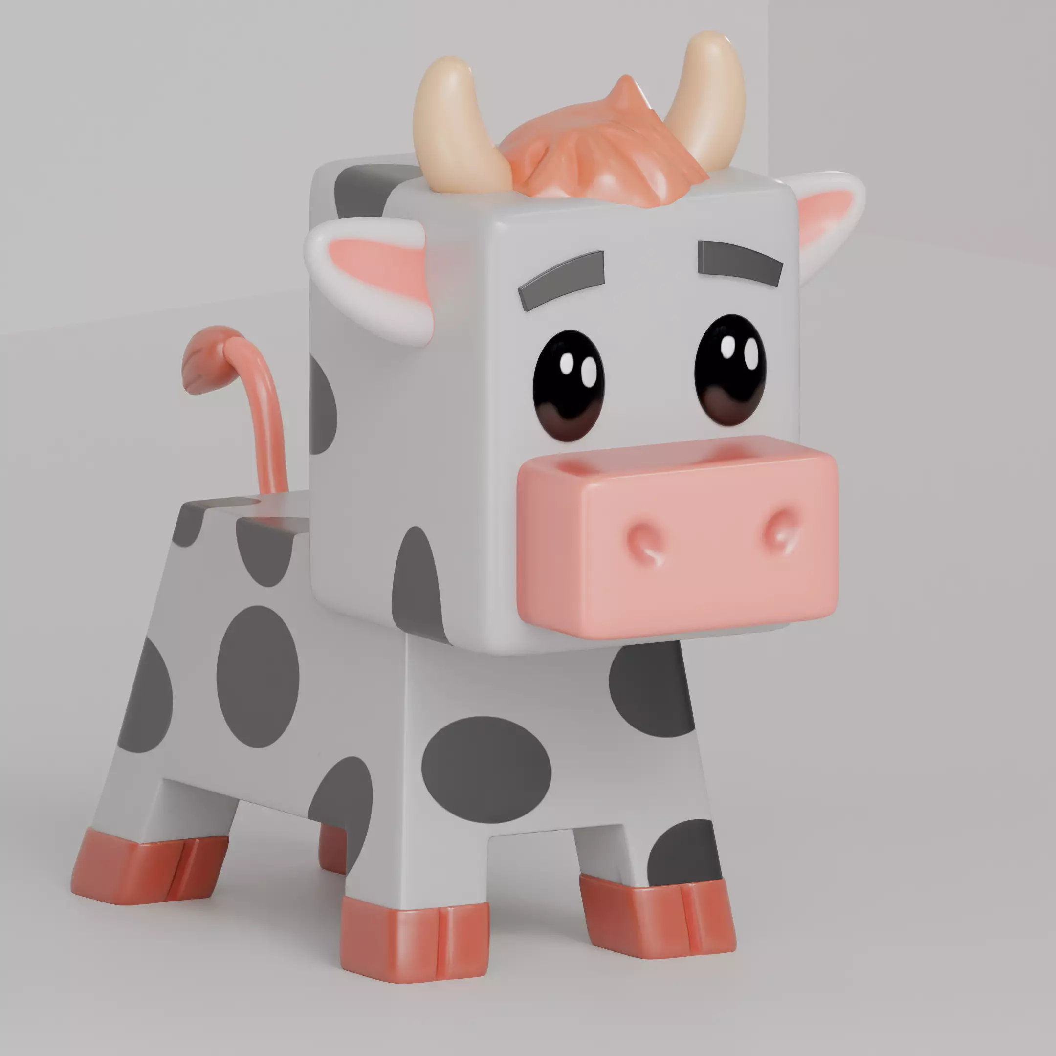 Blocky cow - cute 3D printable model 3D print model_0