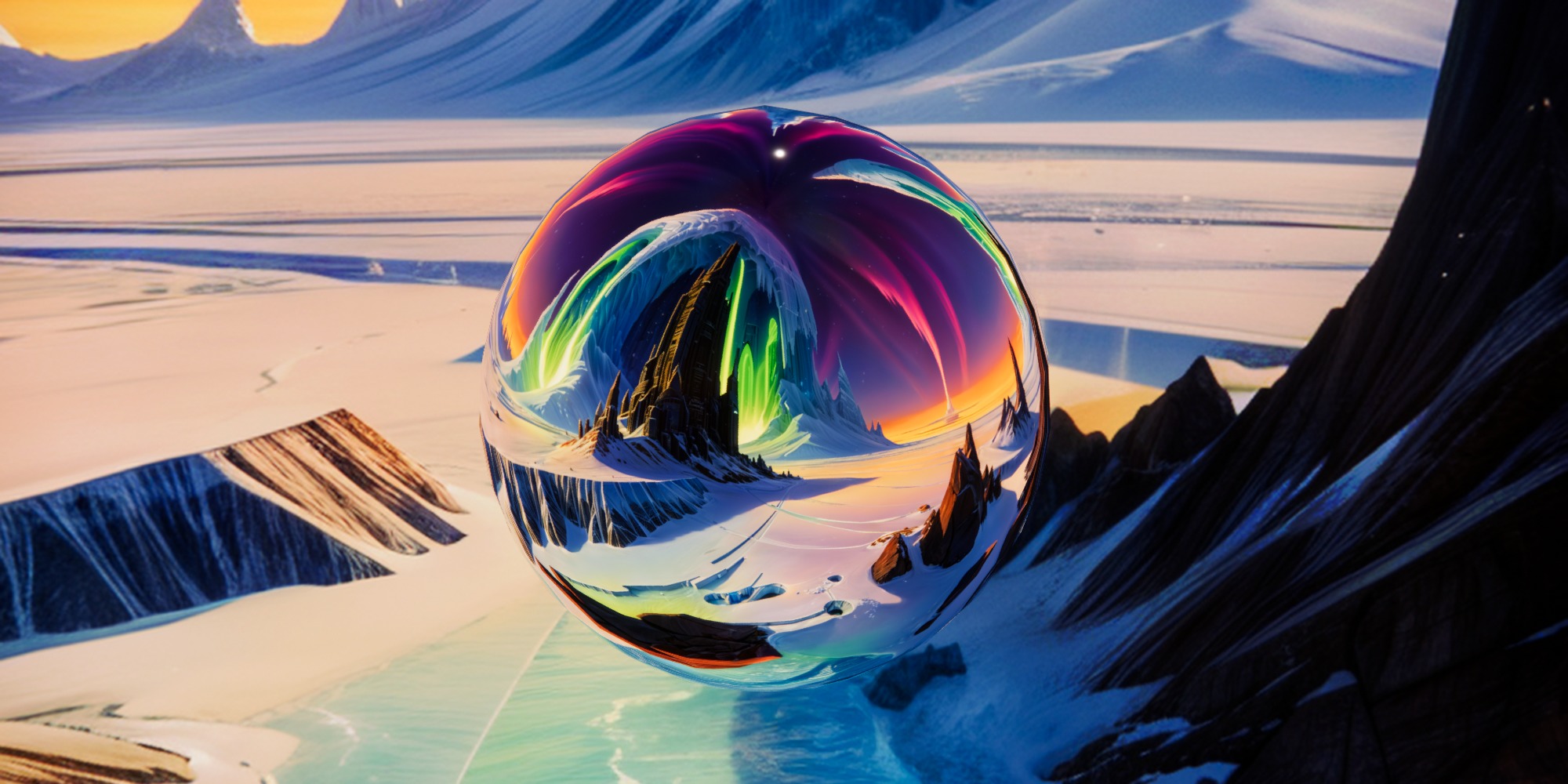 8K HDR Frozen Tundra Aurora Background 3D model_2