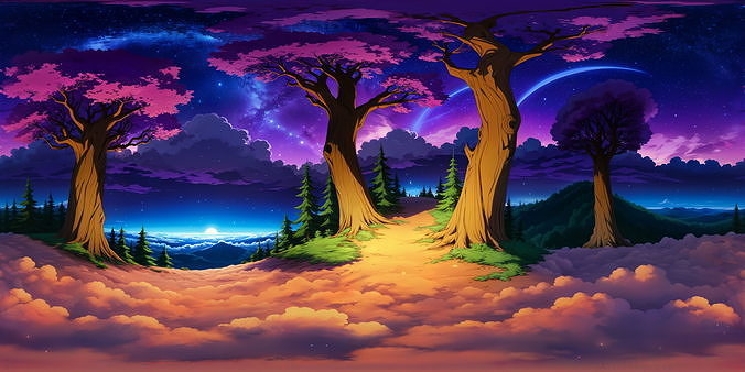 8K HDR Mystical Night Forest Background 3D model