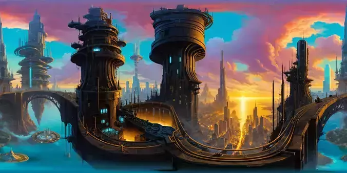 8K HDR Surreal Metropolis Background