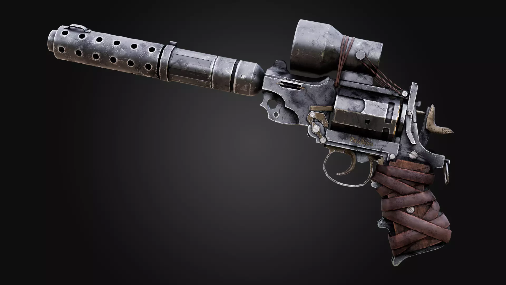 Post Apocalyptic Revolver Low-poly 3D model