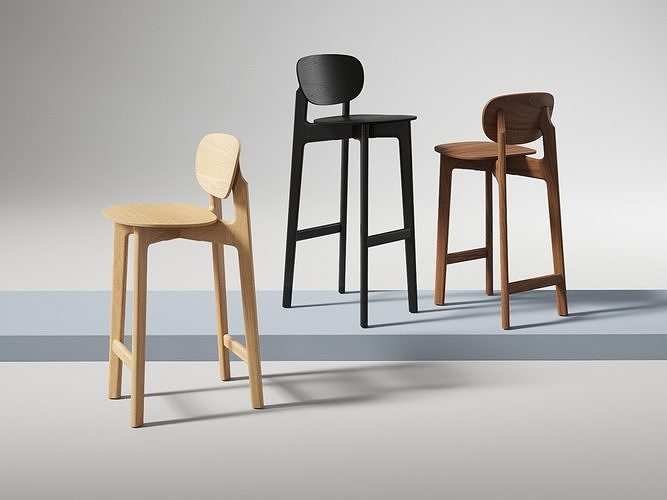 Zenso Bar Chairs with Wooden Seat 3D model