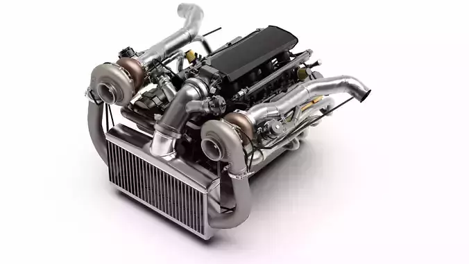 Chevy LS1 Twin Turbocharged V8 Low-poly 3D model