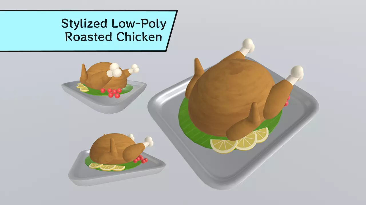 Stylized Low-Poly Roasted Chicken Low-poly 3D model_0